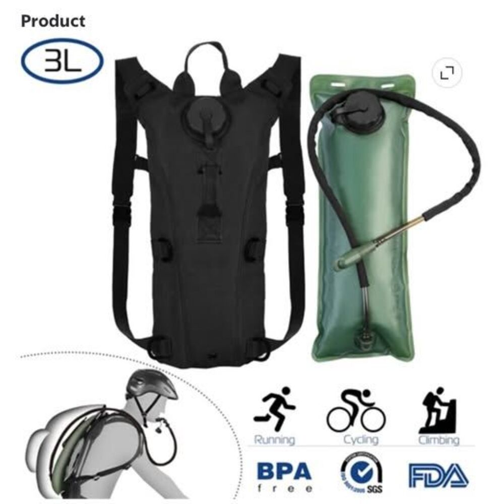 KMS 3L Hydration Backpack with Water Bladder & Drinking Tube – Black, Brand New